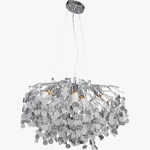 نجف مودرن شجر فضي مع شفاف مع رمادي E14*10 لمبة مقا...