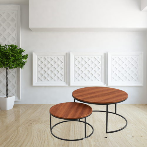 طقم طاولات خدمة دائرية مودرن (قطعتين) - تصميم خشبي...