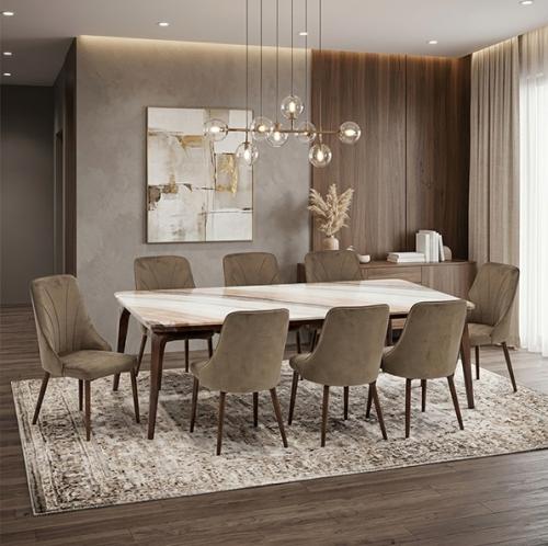 طقم طاولة طعام مودرن مع 8 كراسي مخمل كافيه (180×90...