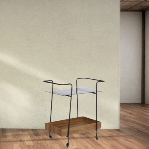 عربة تقديم مودرن بتصميم هندسي - سطح زجاجي وصندوق خ...