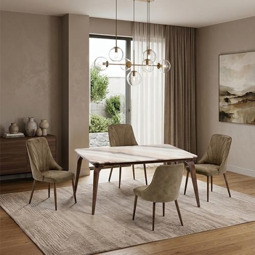 طقم طاولة طعام مودرن مع 4 كراسي مخمل كافيه (130×80...