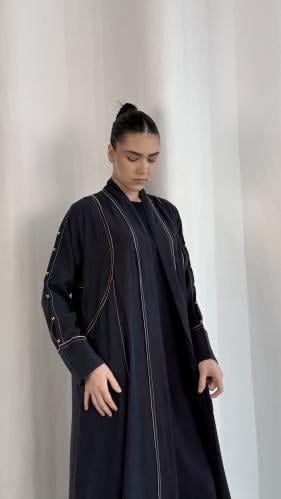 عباية تسل طبيعي كحلي بخيوط البامبو بتطريز يدوي على...