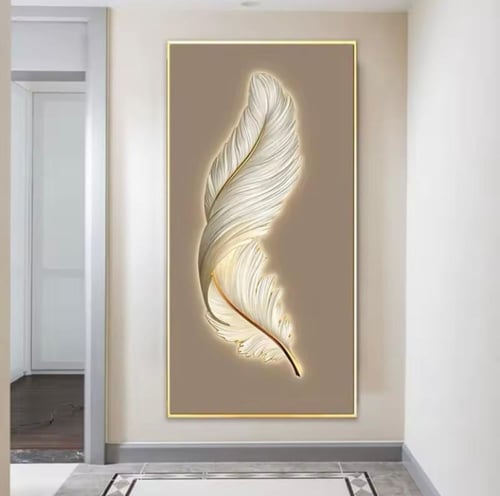 لوحة فنية جدارية أنيقة بتصميم مذهل لريشة بيضاء مزي...