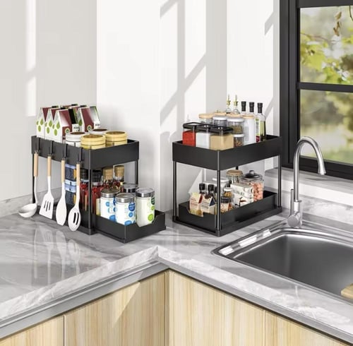 منظم تخزين أسفل الحوض بتصميم من طبقتين لإدارة المس...