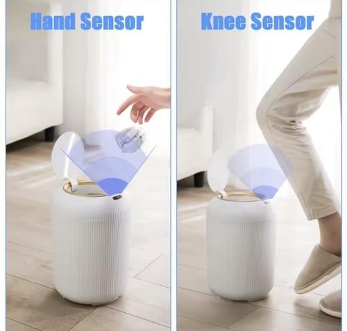 سلة مهملات عصرية تعمل بمستشعر، بتصميم أسطواني أنيق...