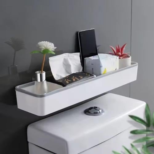 رف تخزين جداري مصمم للاستخدام في الحمام. يوضع فوق...