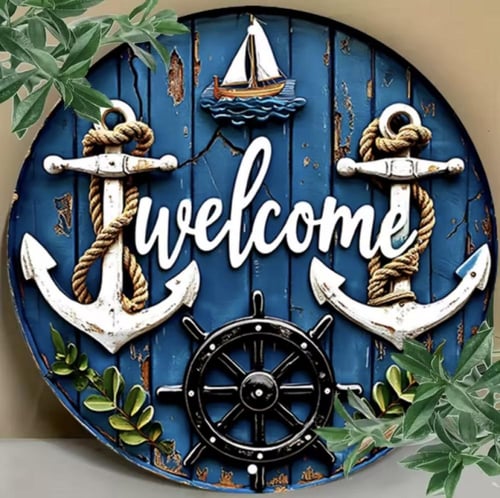 لوحة ديكورية ذات تصميم بحري قديم، محاطة بإطارات دا...