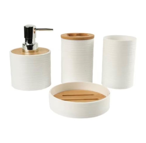 مجموعة إكسسوارات حمام مكونة من أربع قطع. تشمل موزع...