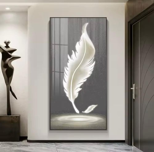 لوحة فنية جدارية أنيقة بتصميم مذهل لريشة بيضاء مزي...