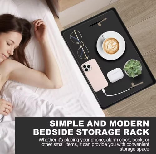 رفّ جانبي للسرير، خالٍ من الثقوب، مصمم لتخزين مريح...