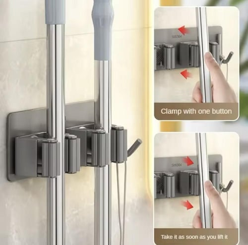 منظم مثبت على الحائط مصمم لتعليق أدوات التنظيف وال...