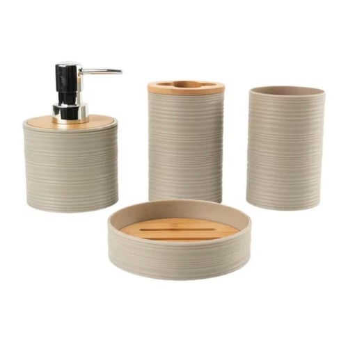 مجموعة إكسسوارات حمام مكونة من أربع قطع. تشمل موزع...