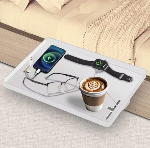 رفّ جانبي للسرير، خالٍ من الثقوب، مصمم لتخزين مريح...