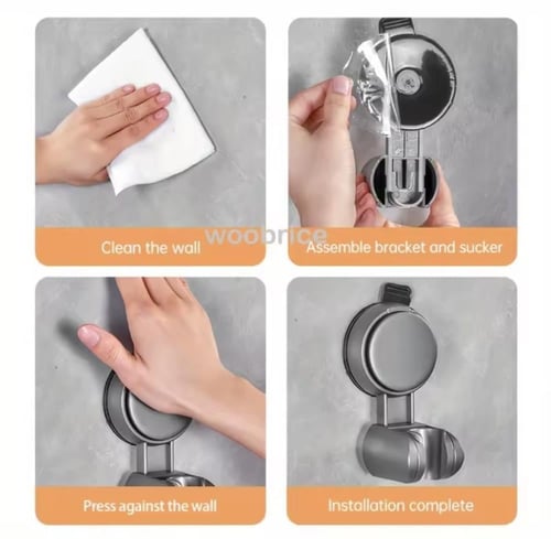 حامل رأس دش يُثبّت على الحائط باستخدام كوب شفط.