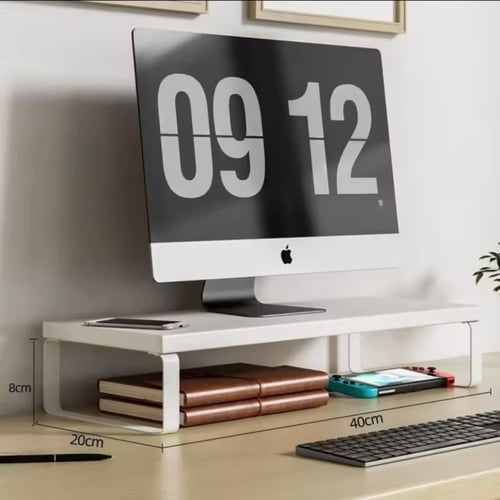 طاولة شاشة مكتبي أنيق وعملي. يتميز بسطح خشبي أنيق...