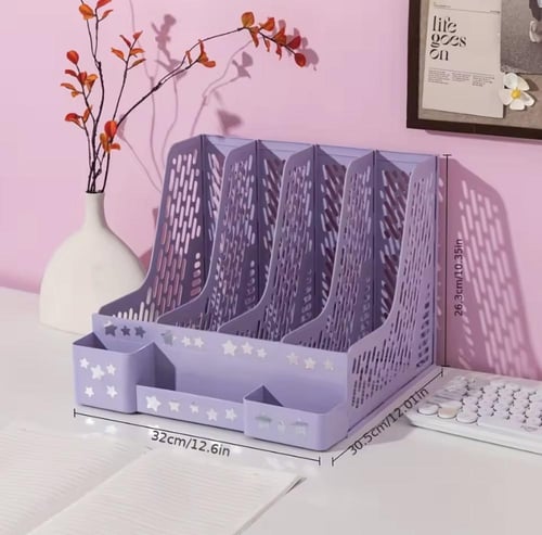 منظم مكتبي، مزود بفتحات وحجرات متعددة لتخزين الكتب...