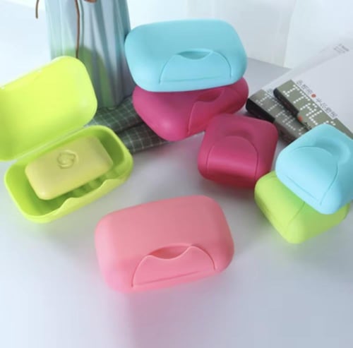 علب صابون بلاستيكية مستطيلة ملونة، مصممة لتخزين وح...