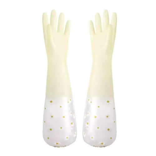 قفازات طويلة لغسل الأطباق، بأكمام ممتدة مزخرفة بنق...