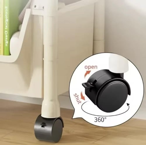 مجموعة من عربات التخزين البيضاء المتحركة ذات الأرف...