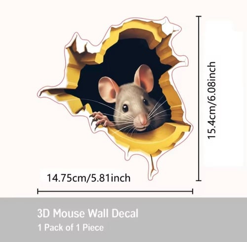 ملصق جداري ثلاثية الأبعاد واقعية لفأر أبيض يطل من...