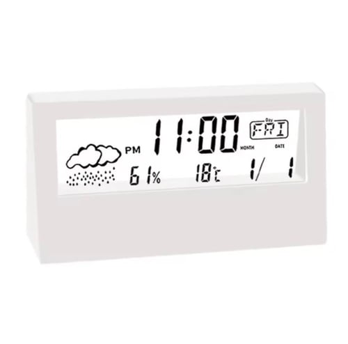 ساعة مكتب رقمية بشاشة كبيرة تعرض الوقت، وتوقعات ال...