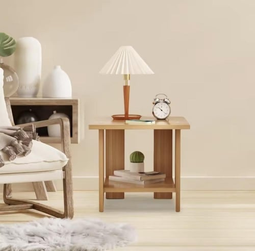 طاولة جانبية صغيرة مربعة الشكل، ذات رفّين، مصممة ل...