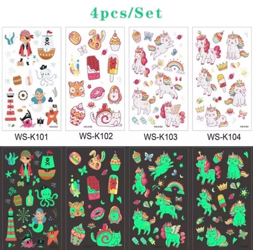 4 قطع من الملصقات المضيئة بتصاميم مرحة ومتنوعة، تت...