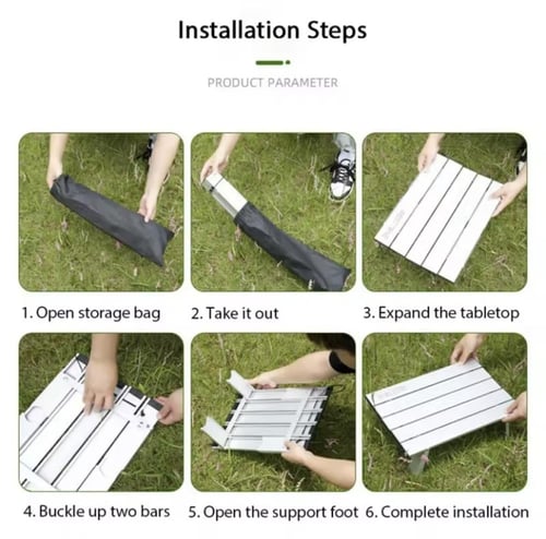 طاولة تخييم معدنية قابلة للطي ومحمولة. يتميز بتصمي...