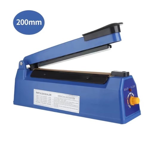 جهاز لحام نبضي أزرق اللون، يُستخدم لإغلاق الأكياس...