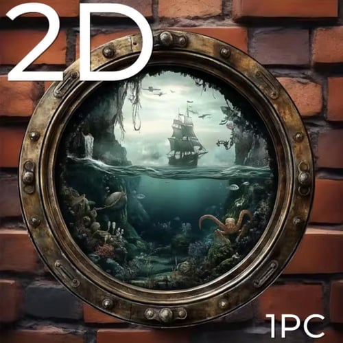 قطعة فنية جدارية مزخرفة تُشبه كوة سفينة. يُصوّر مش...