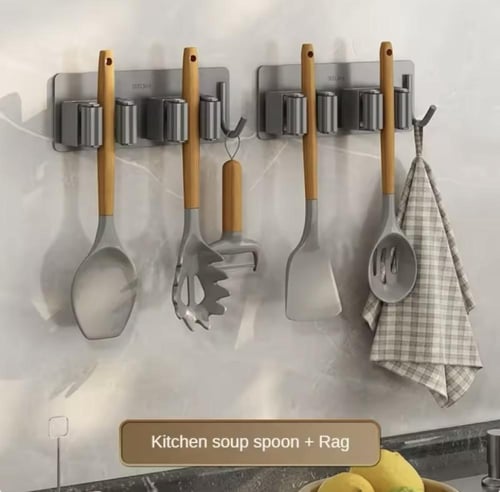 منظم مثبت على الحائط مصمم لتعليق أدوات التنظيف وال...