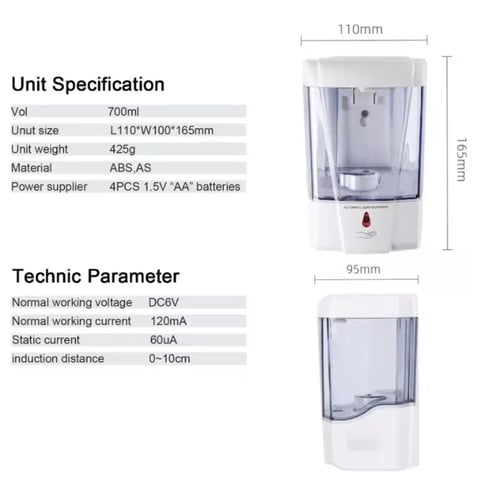 موزع صابون أوتوماتيكي مزود بخزان كبير شفاف يتميز ب...
