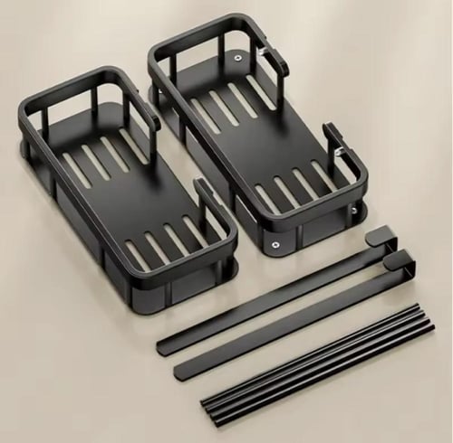 سلة استحمام سوداء معلقة، مصممة لتخزين الحمام، تُثب...