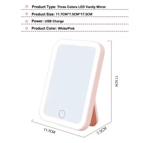 مرآة مكياج مزودة بإضاءة LED مدمجة بثلاثة ألوان: ال...