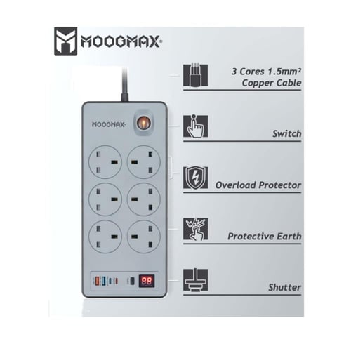 موج ماكس BOOM وصلة كهرباء طول 3 متر - 10 منافذ - 2...