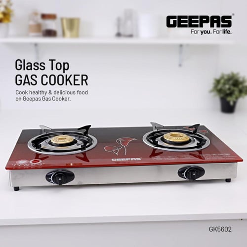 جيباس موقد غاز شعلتين - ستانلس ستيل - أحمر - GK560...