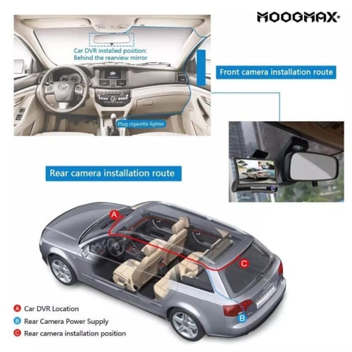 موج ماكس داش كام أمامي وخلفي للسيارة - أسود - MXDR...