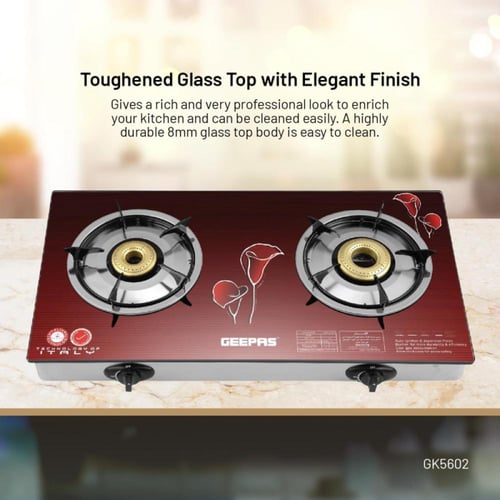 جيباس موقد غاز شعلتين - ستانلس ستيل - أحمر - GK560...