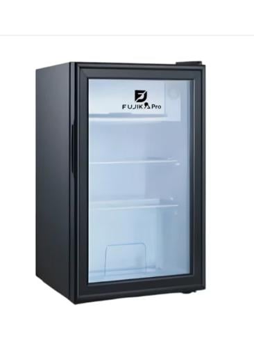 فوجيكا ثلاجة ذات باب زجاجي عرض مع فريزر علوي عرض