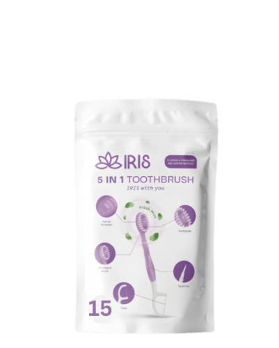 مجموعة فرشاة أسنان للسفر من Iris – 15 حبة معجون مد...
