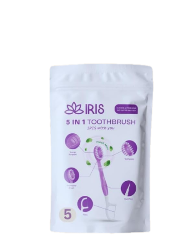 مجموعة فرشاة أسنان للسفر من Iris – 5 حبات معجون مد...