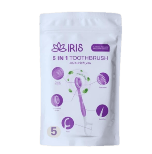 مجموعة فرشاة أسنان للسفر من Iris – 5 حبات معجون مد...