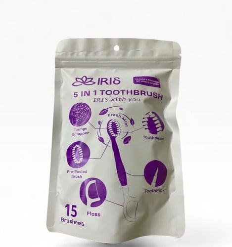 مجموعة فرشاة أسنان للسفر من Iris – 5 حبات معجون مد...