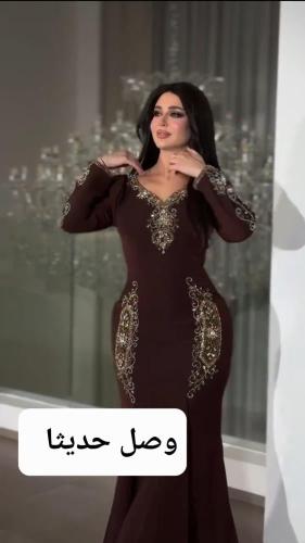 فستان سهره بني بتطريز يدوي فخم