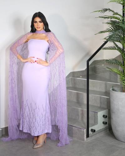 فستان سهره تل مزين بتطريز يدوي