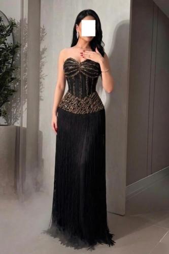 فستان سهرة أسود بشراريب فاخره