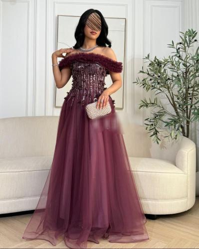 فستان سهره برغندي مع كلوش خيال