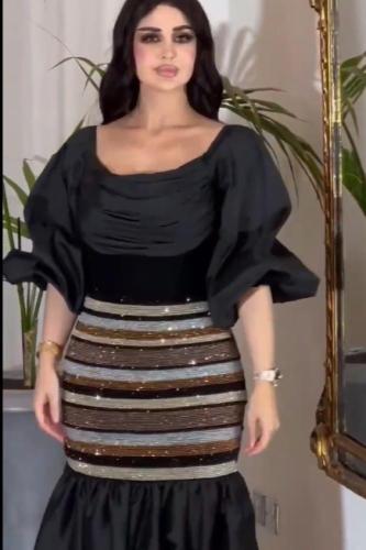 فستان سهره كريب مع فصوص اسود