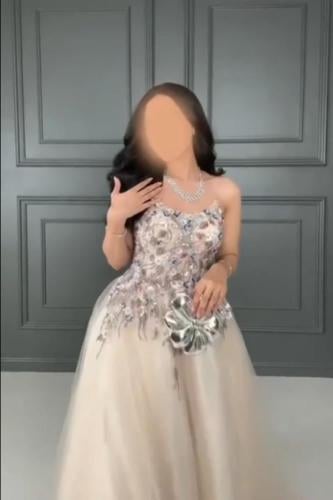 فستان سهره طويل تل وكلفه خرز