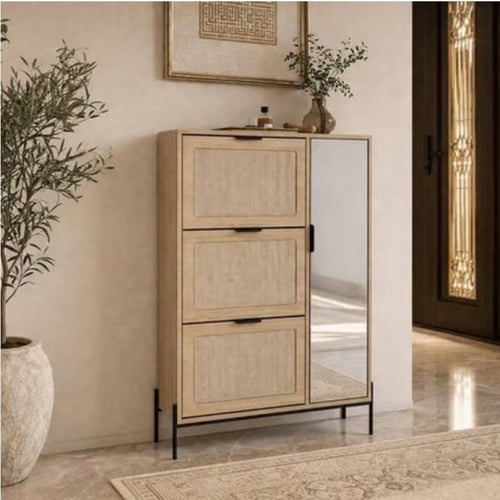 دولاب أحذية بمرآة جانبية بتصميم عصري